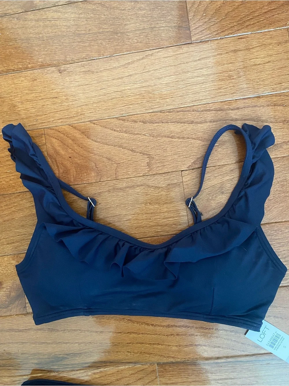 LOFT Beach NWT Navy Ruffle High Waist Bikini Set Size S Two Piece Swimwear - Picture 3 of 11